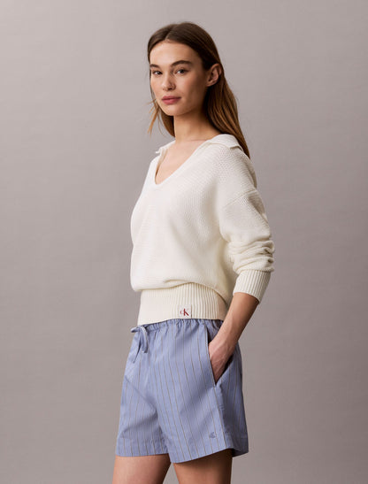 Cotton Poplin Stripe Boxer Shorts - Calvin Klein Women