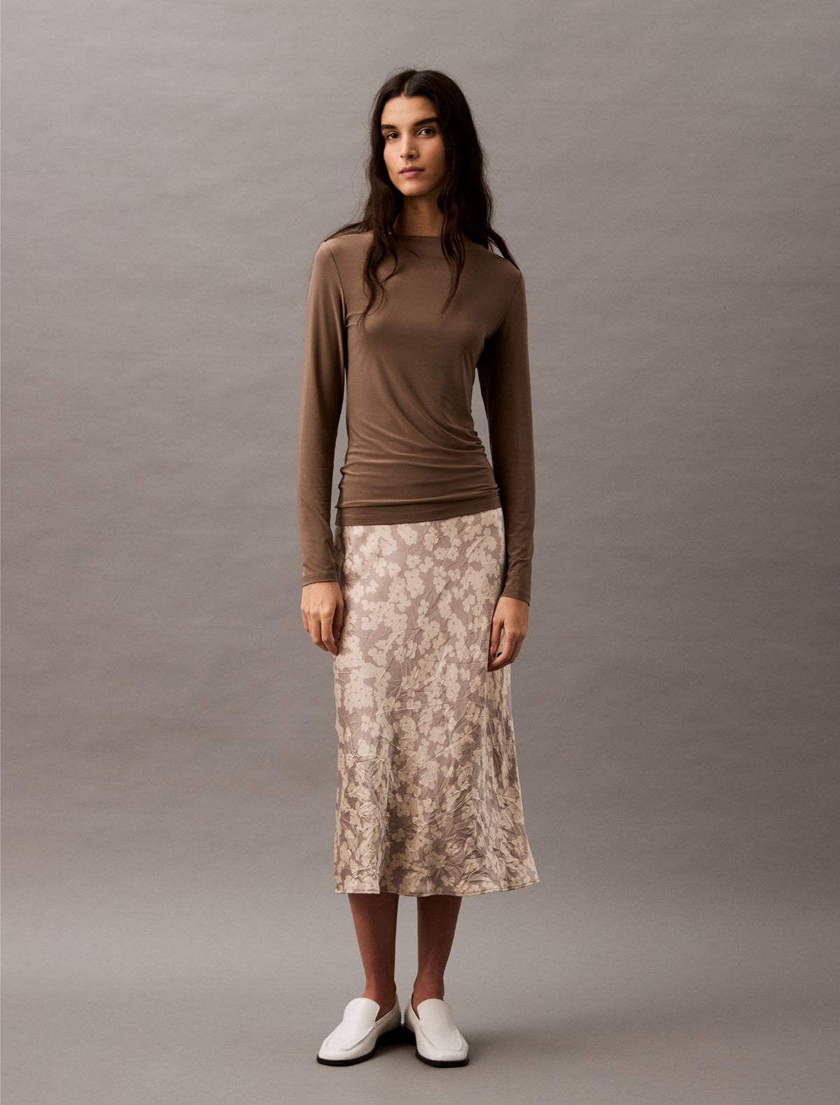 Crushed Satin Print Midi Skirt - Calvin Klein Women