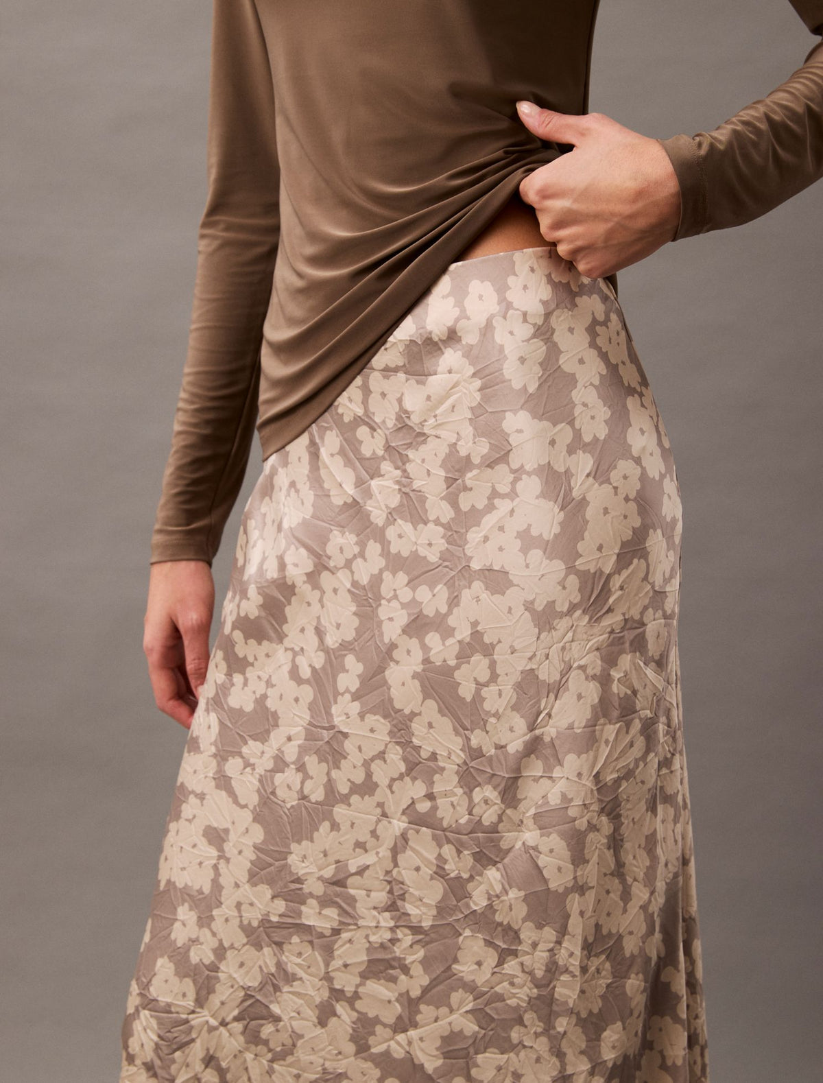 Crushed Satin Print Midi Skirt - Calvin Klein Women