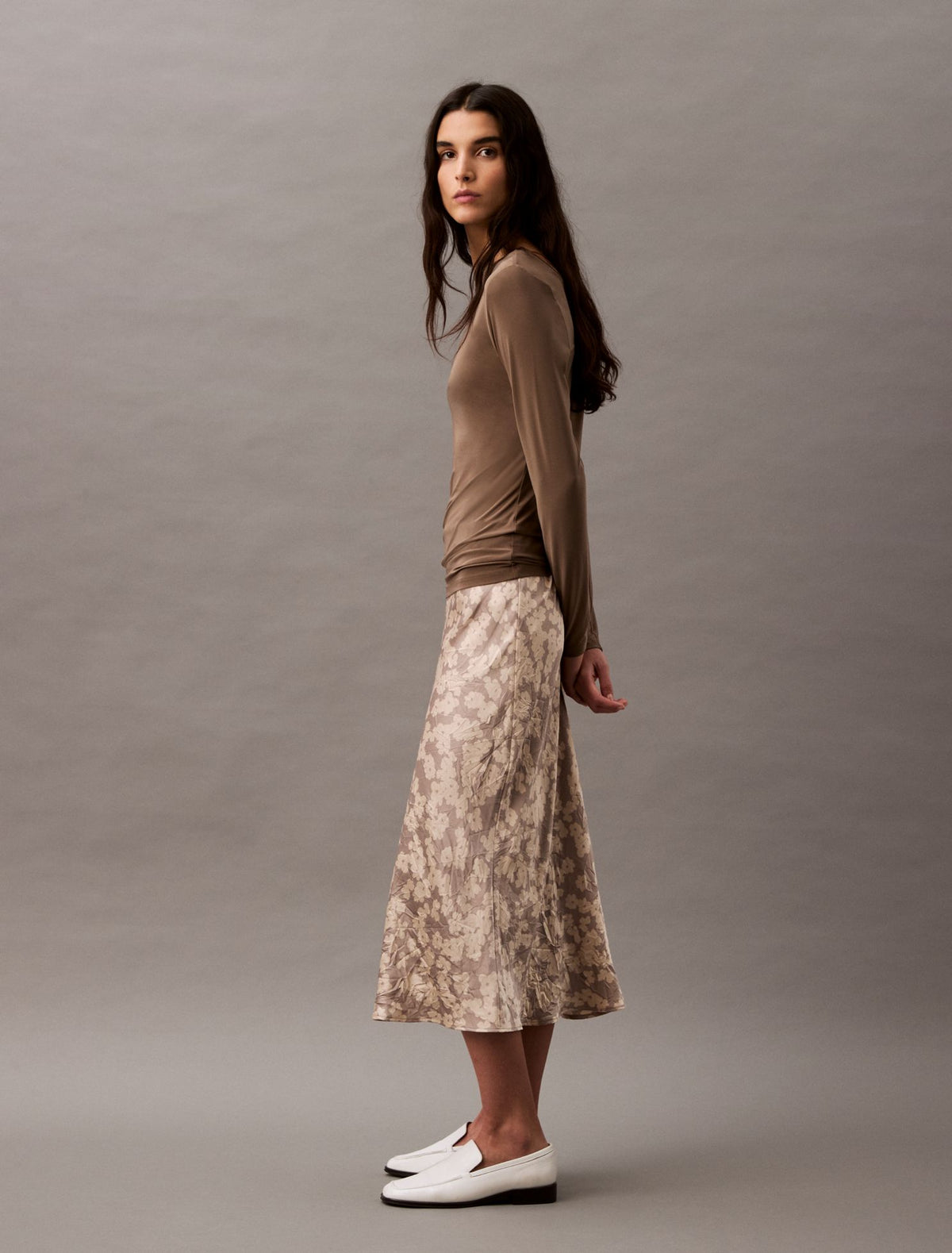 Crushed Satin Print Midi Skirt - Calvin Klein Women