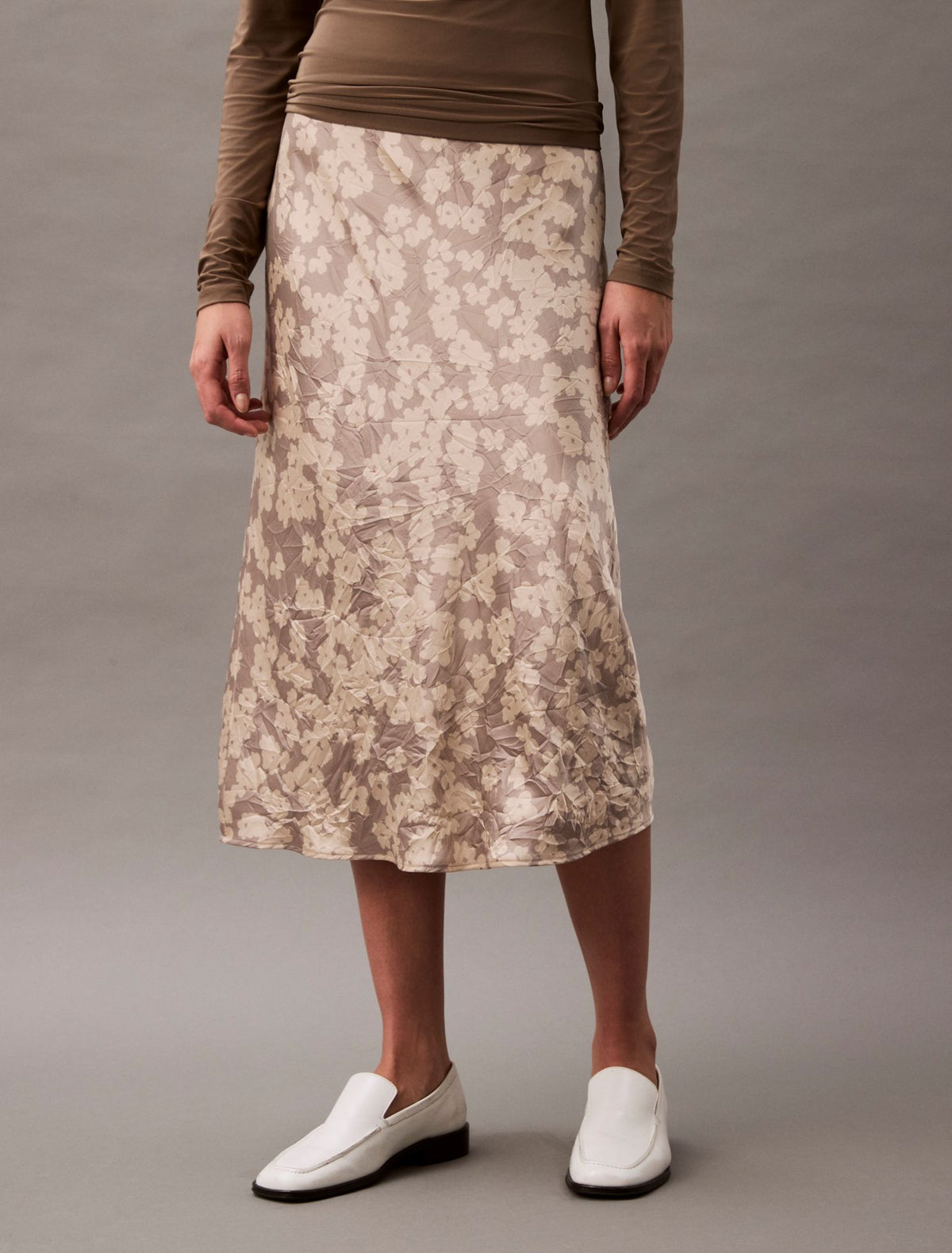 Crushed Satin Print Midi Skirt - Calvin Klein Women