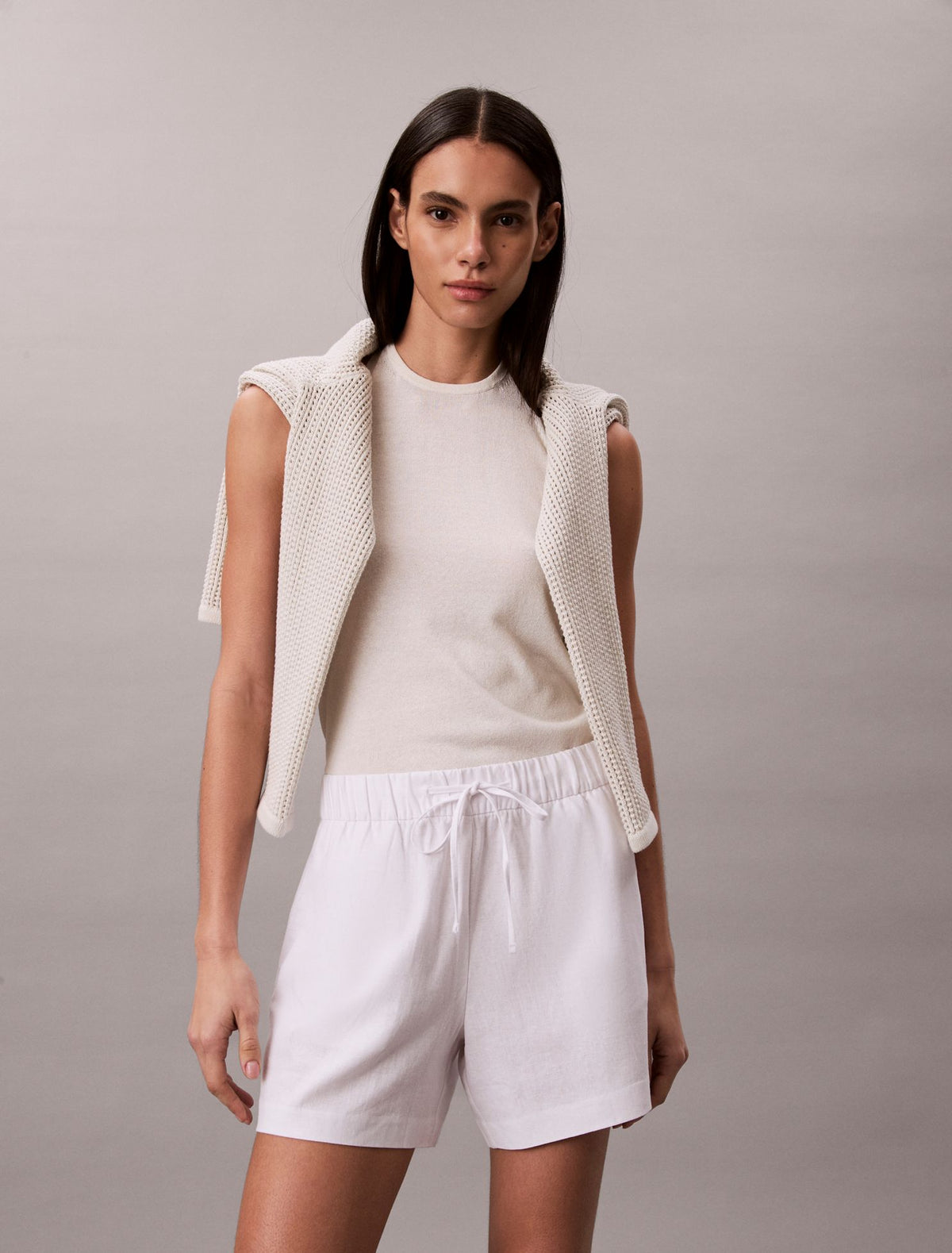 Linen Blend Pull-On Shorts - Calvin Klein Women