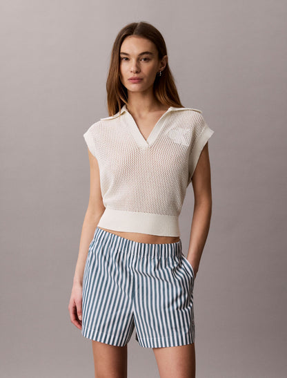 Cotton Poplin Stripe Shorts - Calvin Klein Women