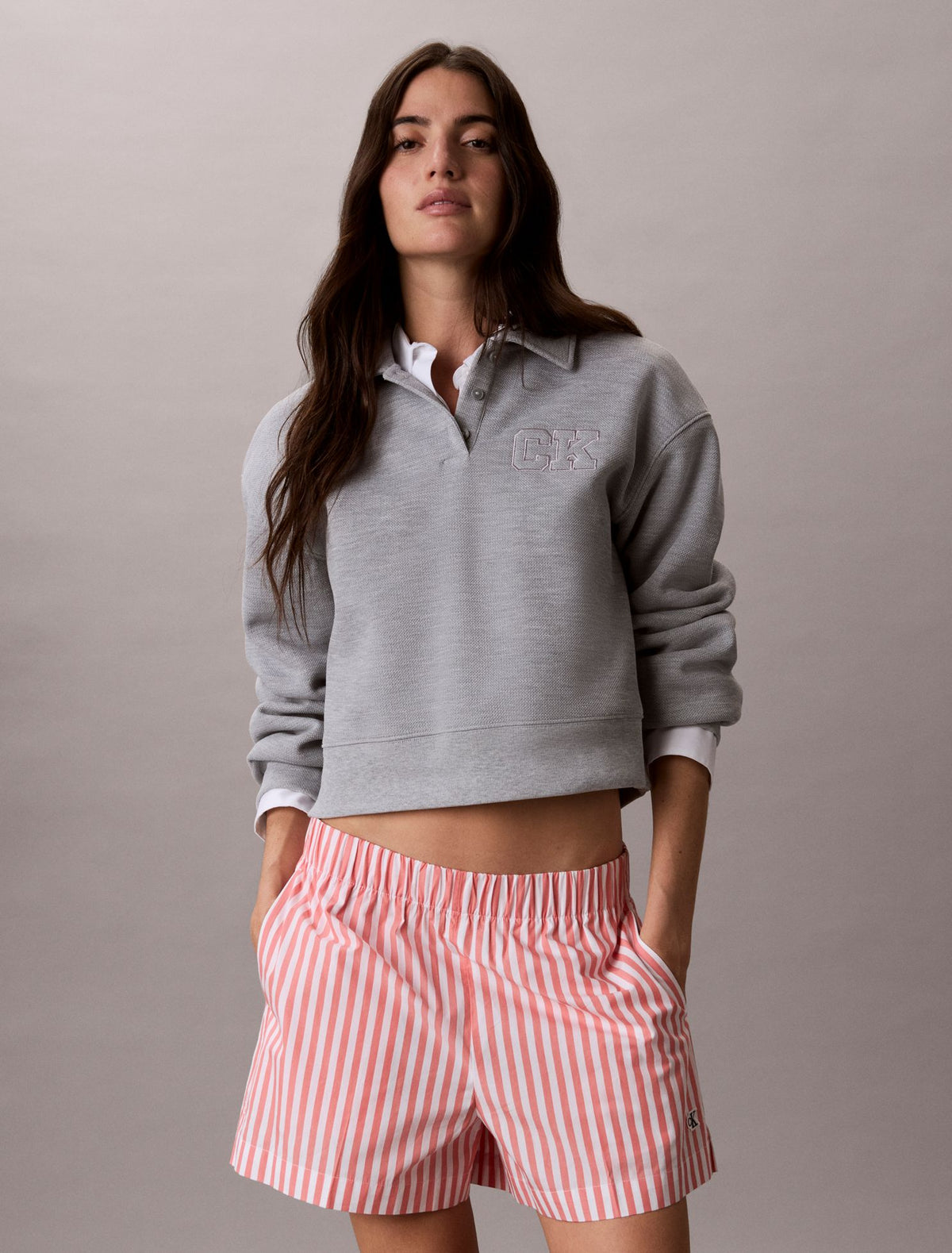 Cotton Poplin Stripe Shorts - Calvin Klein Women