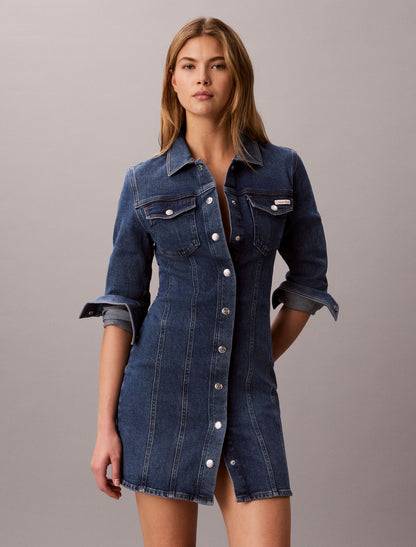 Denim Trucker Long Sleeve Mini Dress - Calvin Klein Women