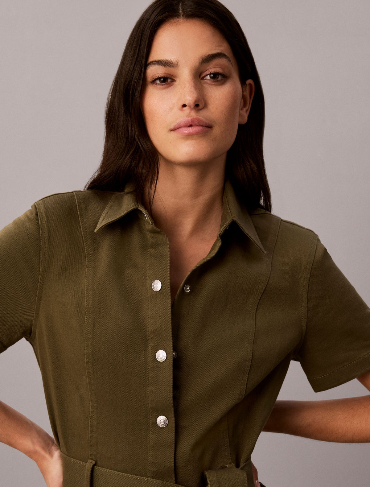 Stretch Twill Belted Dress - Calvin Klein Women
