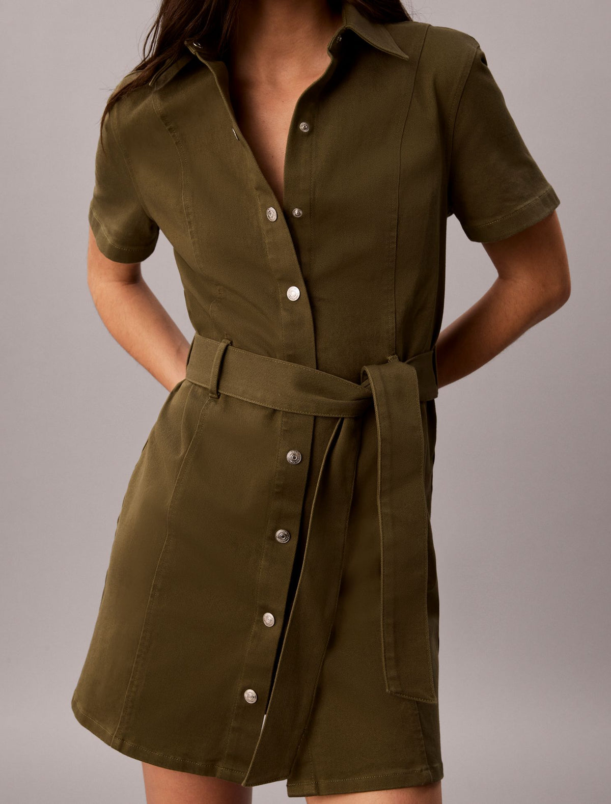 Stretch Twill Belted Dress - Calvin Klein Women