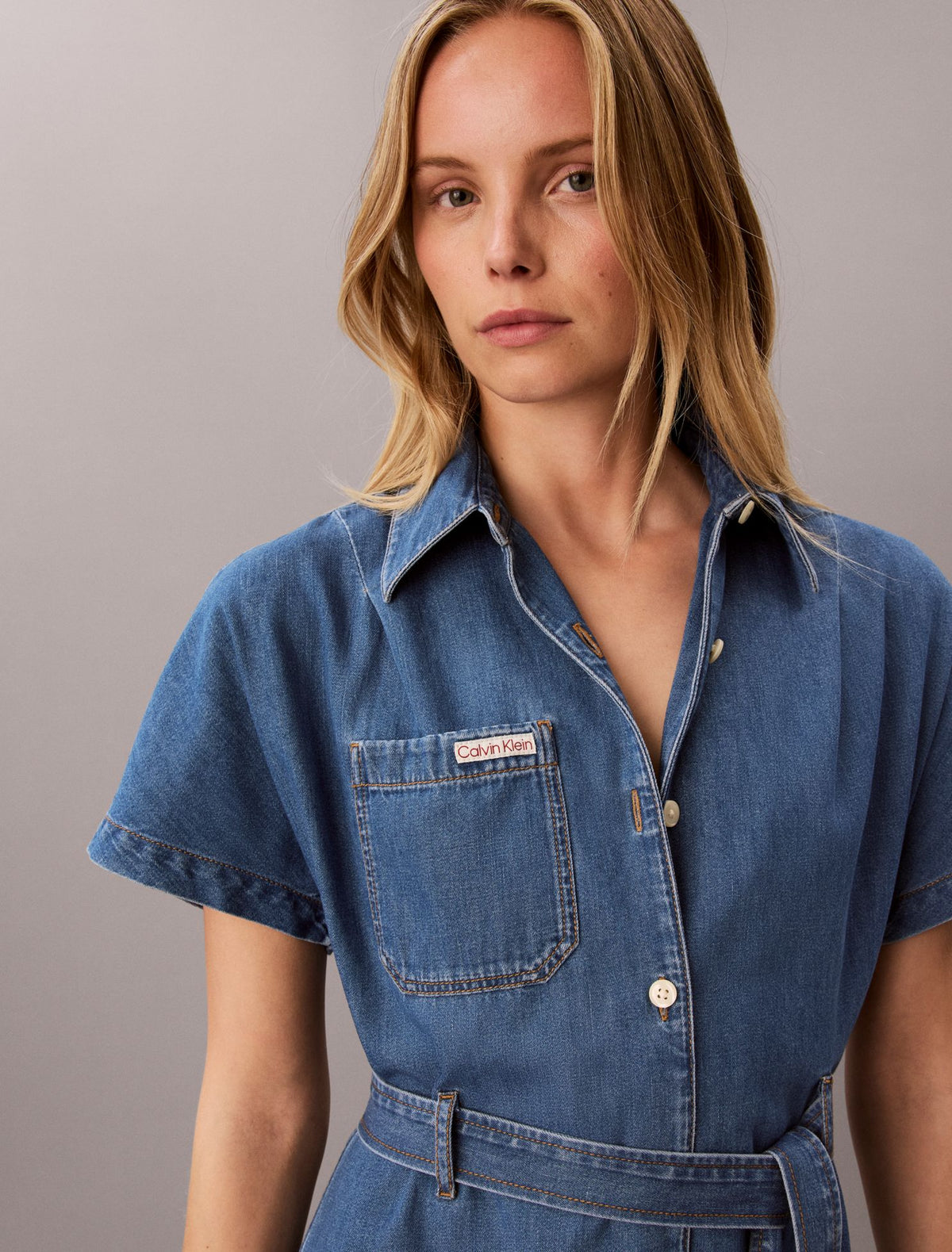 Denim Belted Shirt Dress - Calvin Klein Women