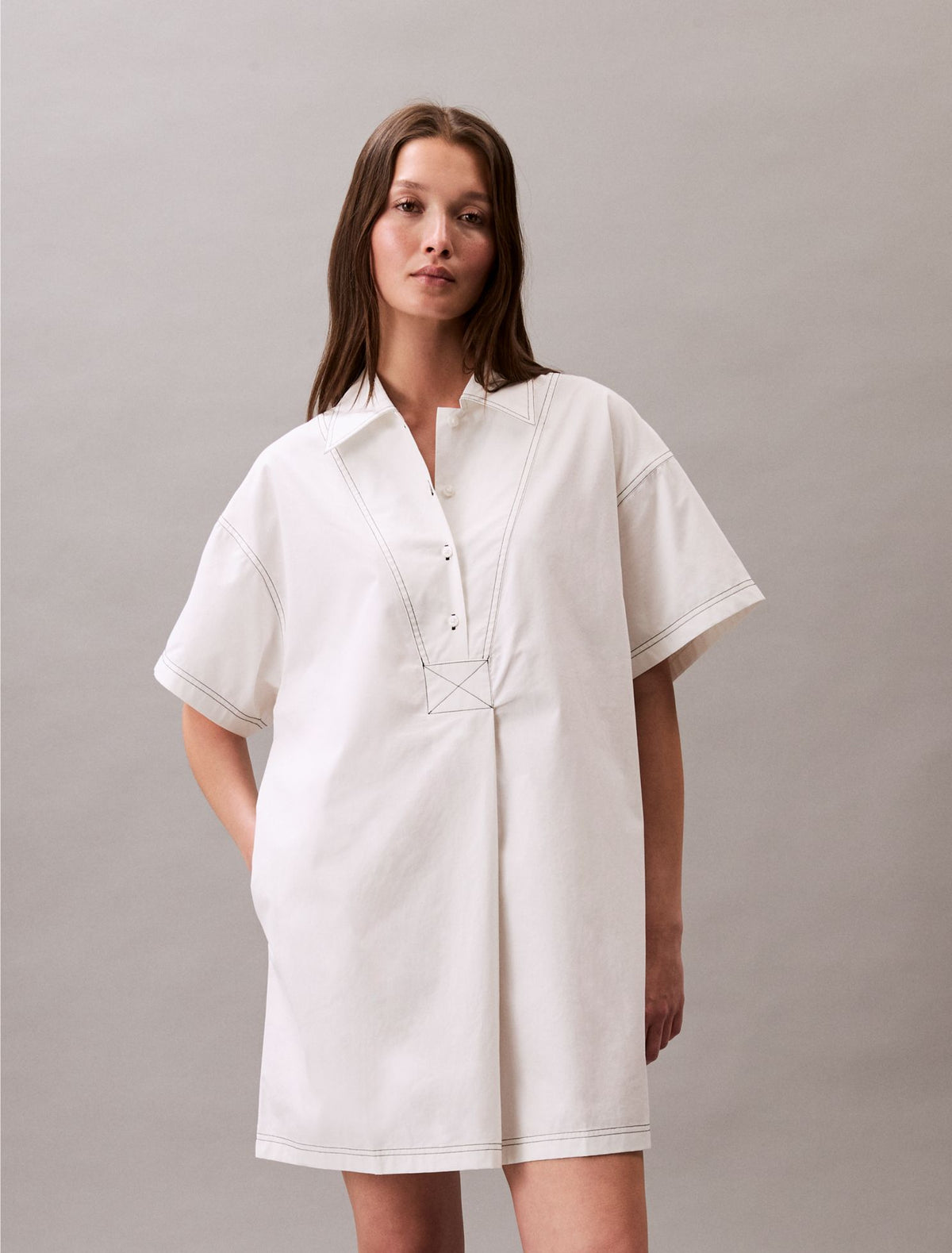 Cotton Twill Mini Shirt Dress - Calvin Klein Women