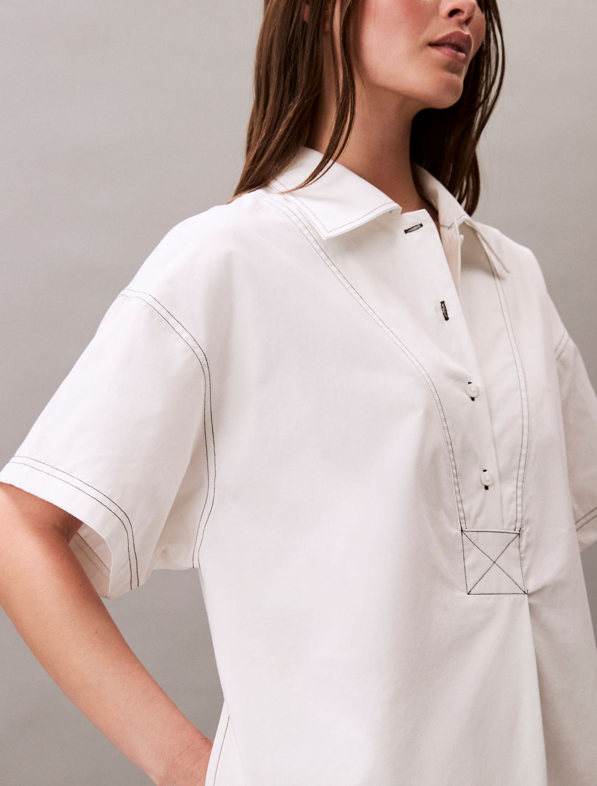 Cotton Twill Mini Shirt Dress - Calvin Klein Women