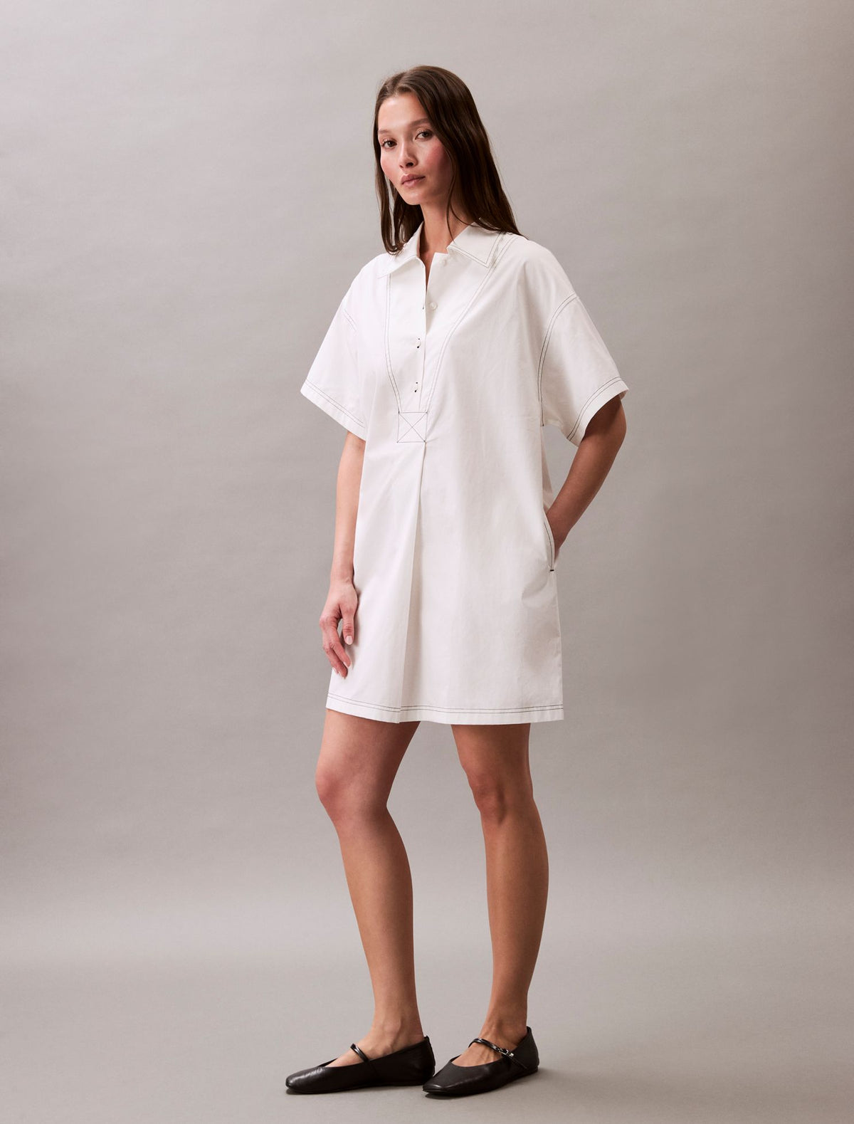 Cotton Twill Mini Shirt Dress - Calvin Klein Women