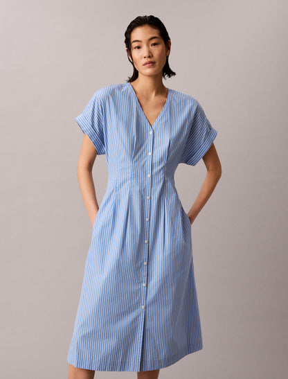 Cotton Poplin Stripe Midi Dress - Calvin Klein Women