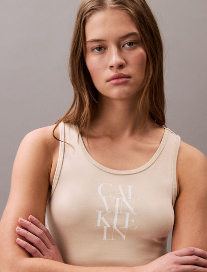 Cotton Rib Logo Graphic Mini Tank Dress - Calvin Klein Women