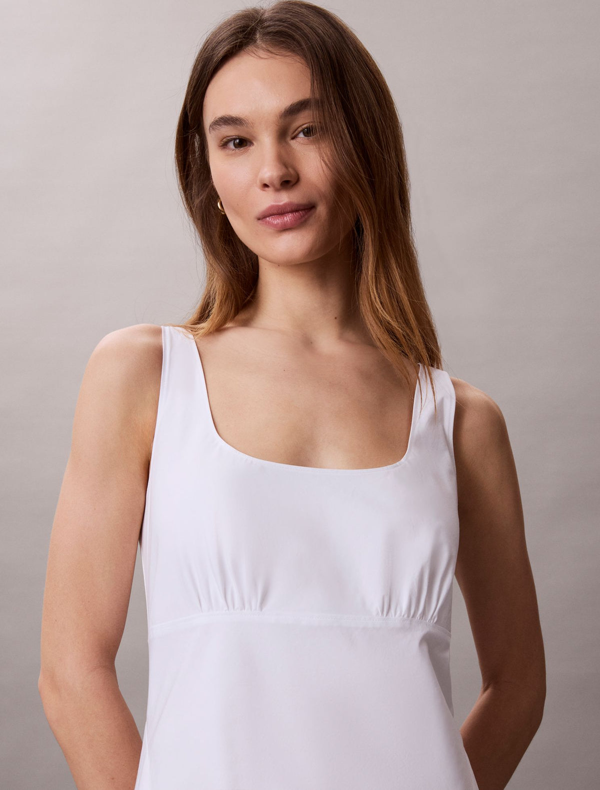 Cotton Poplin Sleeveless Midi Dress - Calvin Klein Women
