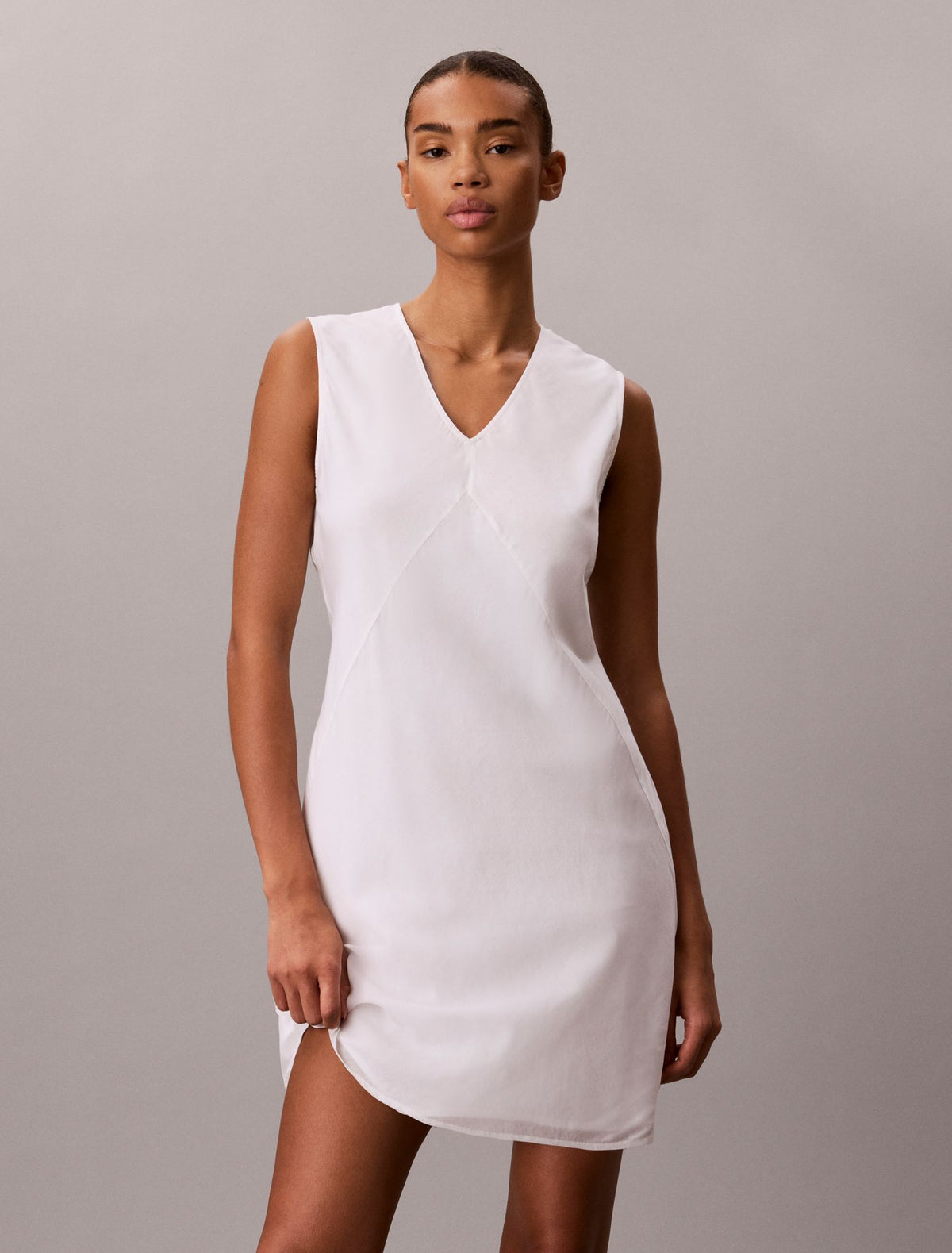 Cotton Blend V-Neck Mini Dress - Calvin Klein Women