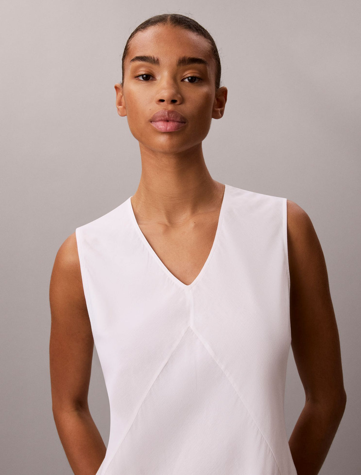 Cotton Blend V-Neck Mini Dress - Calvin Klein Women