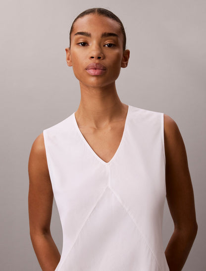 Cotton Blend V-Neck Mini Dress - Calvin Klein Women