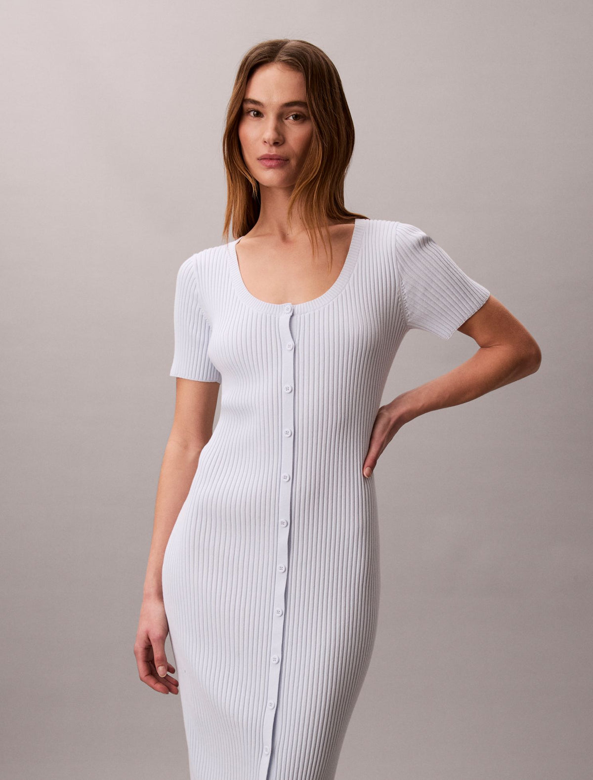 Cotton Rib Button-Down Dress - Calvin Klein Women
