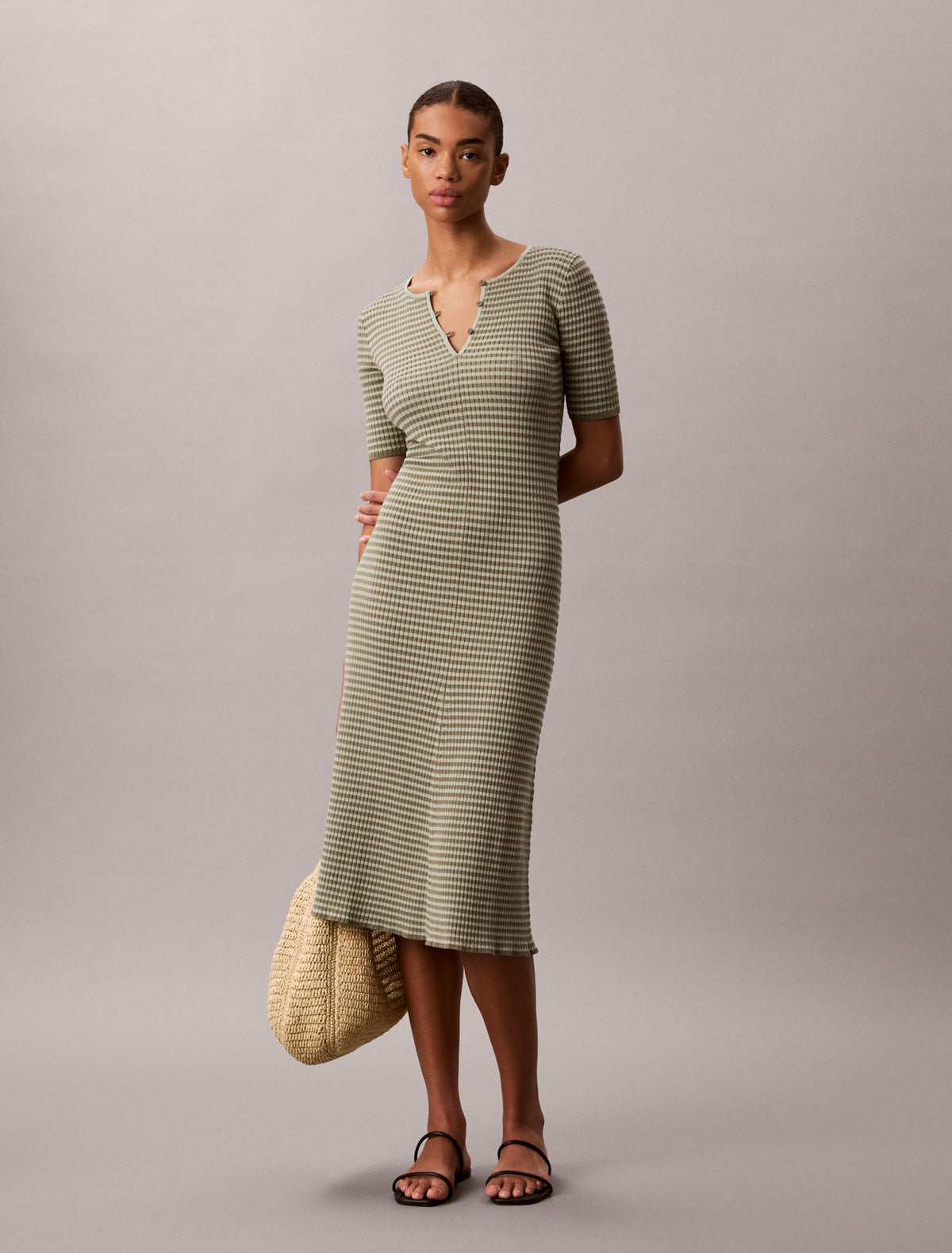 Cotton Rayon Stripe Midi Dress - Calvin Klein Women