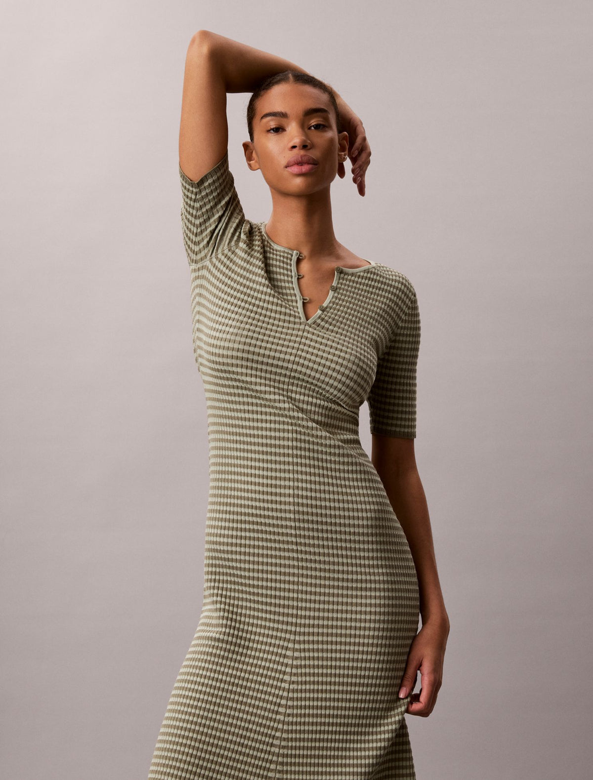Cotton Rayon Stripe Midi Dress - Calvin Klein Women