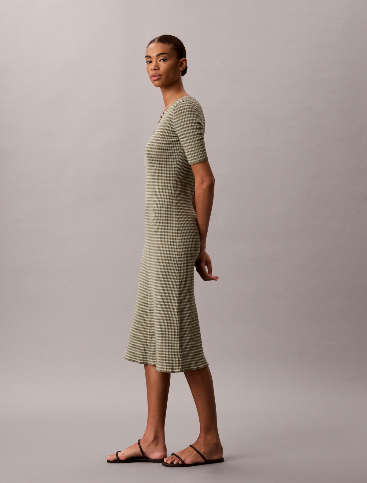 Cotton Rayon Stripe Midi Dress - Calvin Klein Women