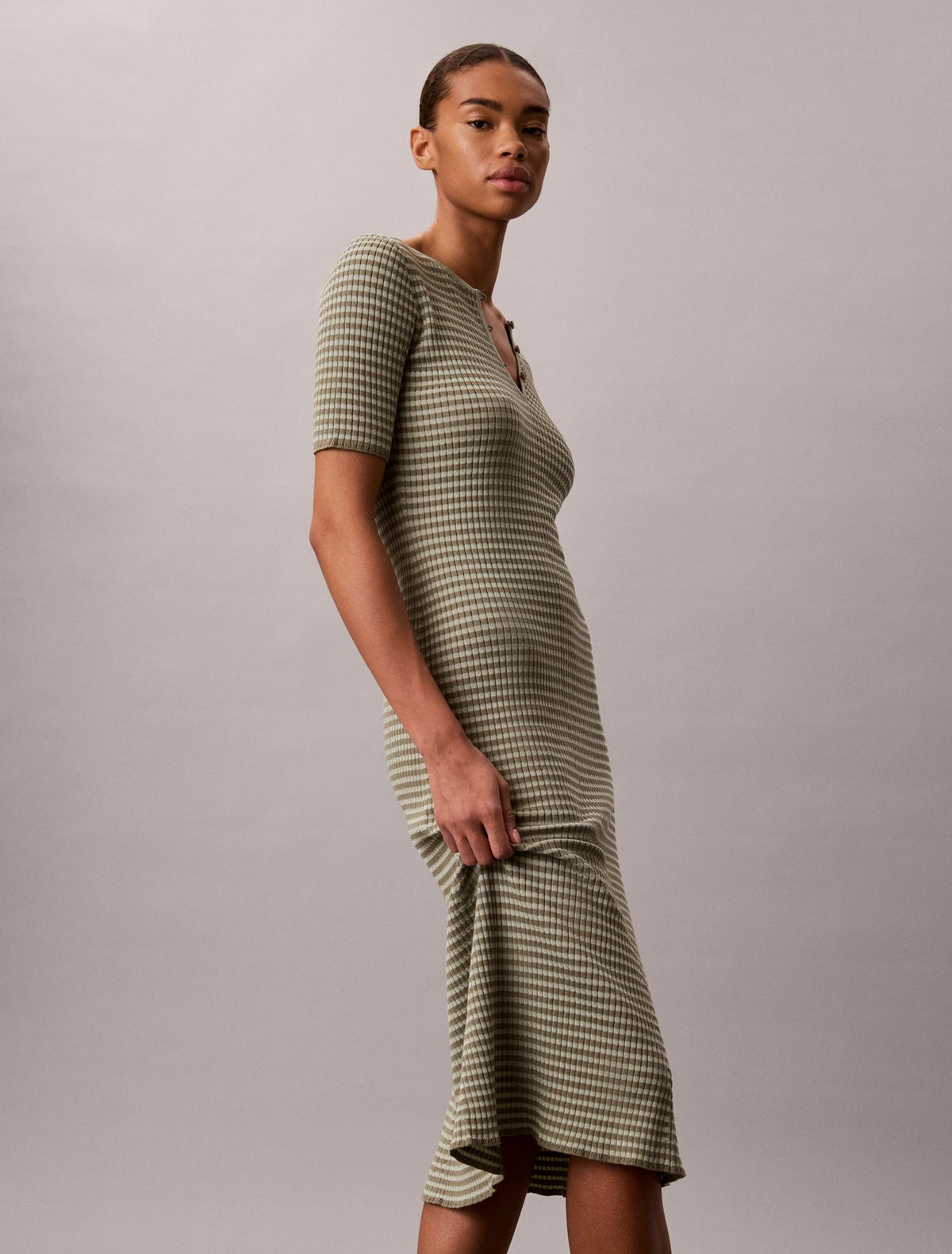 Cotton Rayon Stripe Midi Dress - Calvin Klein Women