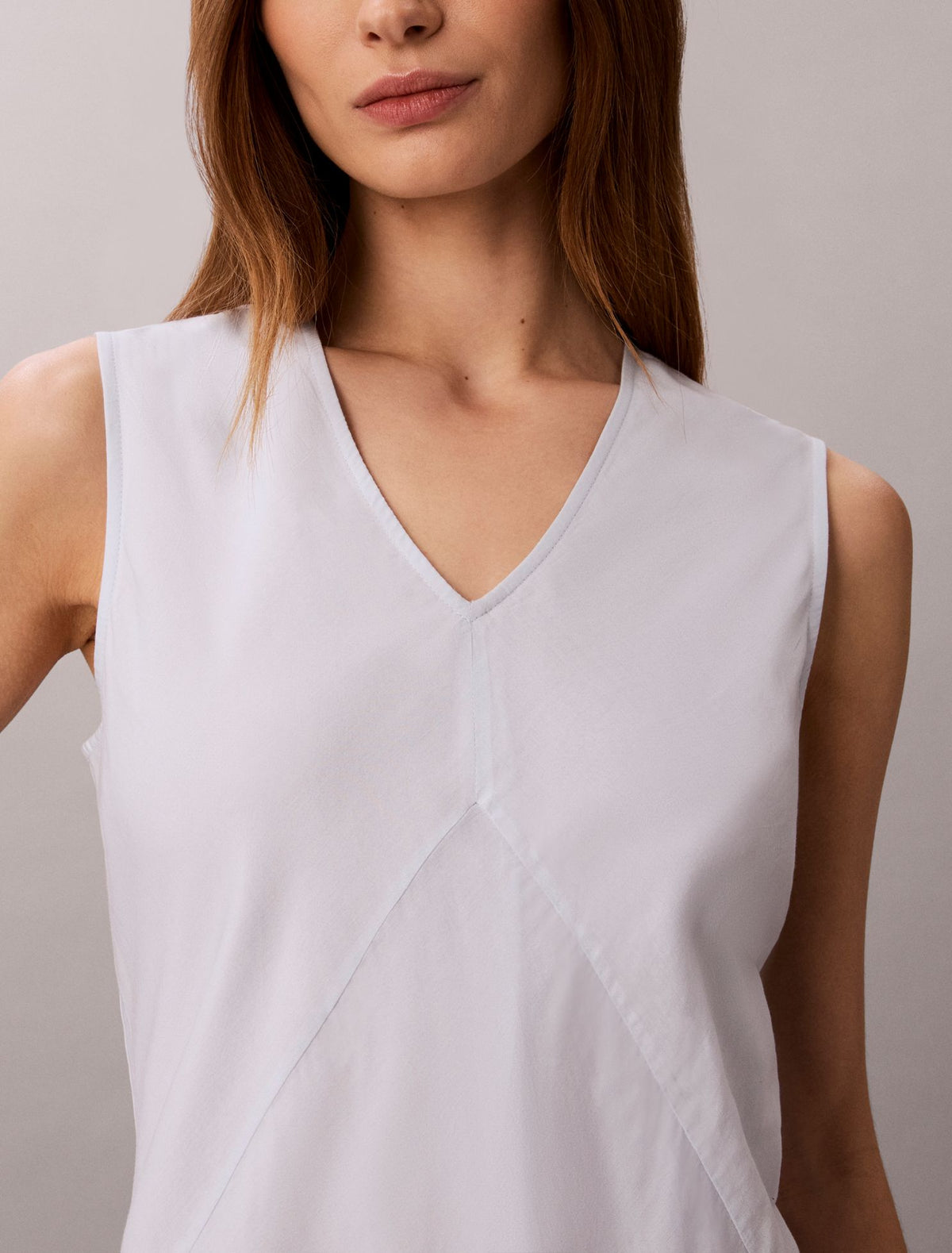 Cotton Blend V-Neck Mini Dress - Calvin Klein Women