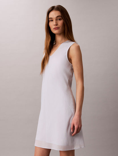 Cotton Blend V-Neck Mini Dress - Calvin Klein Women