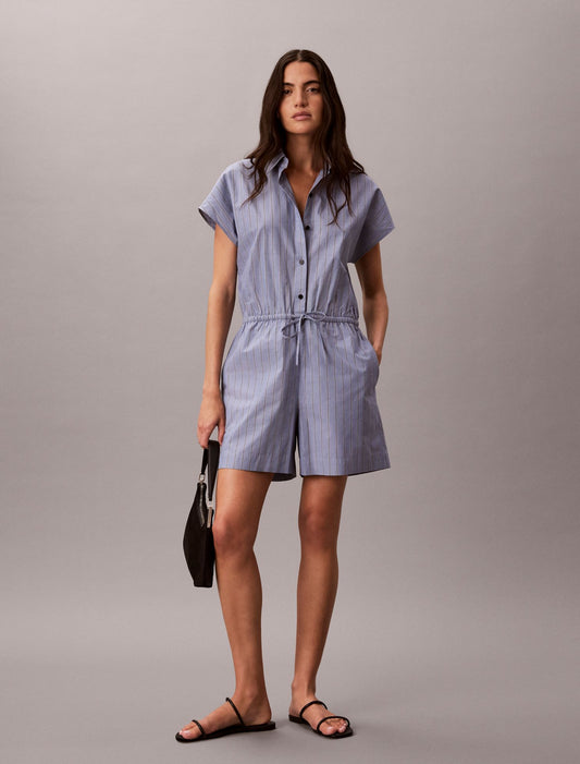 Yarn-Dyed Poplin Cotton Romper - Calvin Klein Women