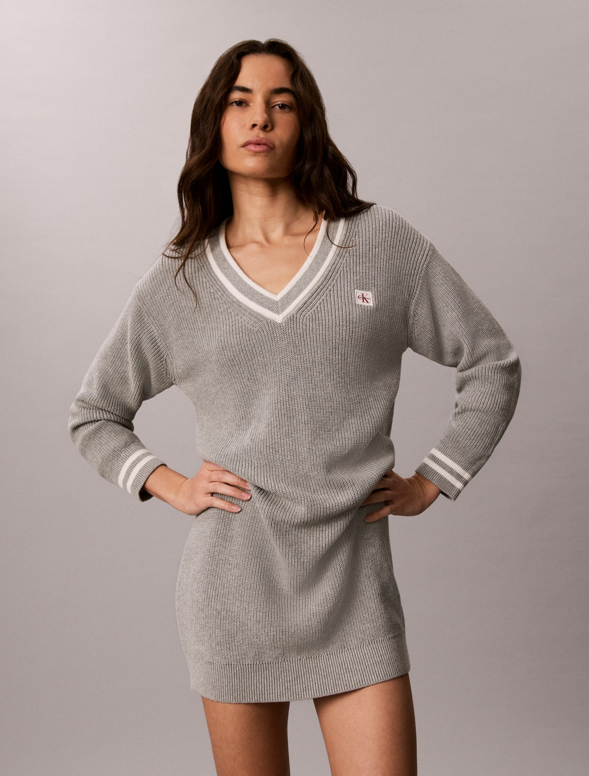 Woven Monologo Tunic V-Neck Dress - Calvin Klein Women