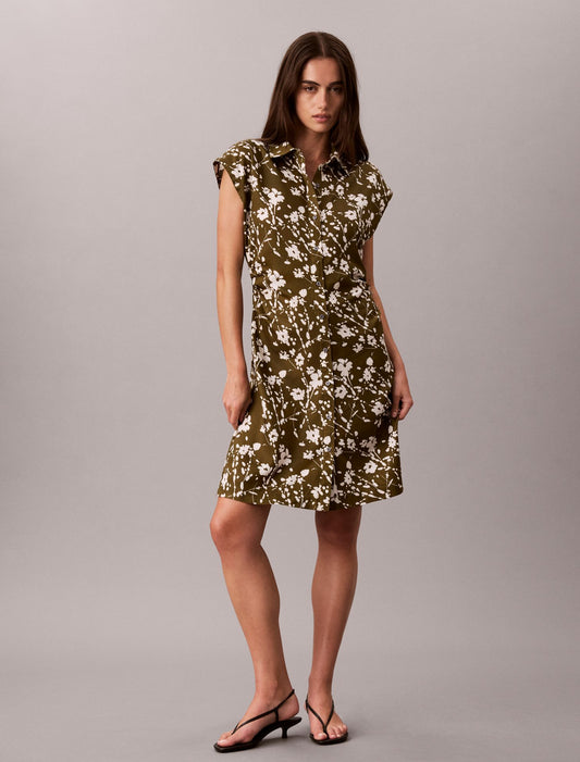 Printed Lyocell Pleated Shirt Dress - Calvin Klein Women