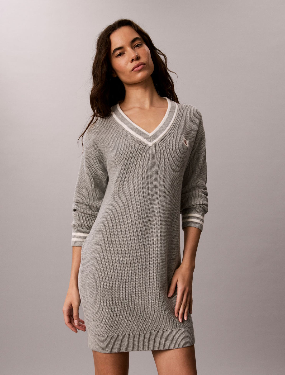Woven Monologo Tunic V-Neck Dress - Calvin Klein Women