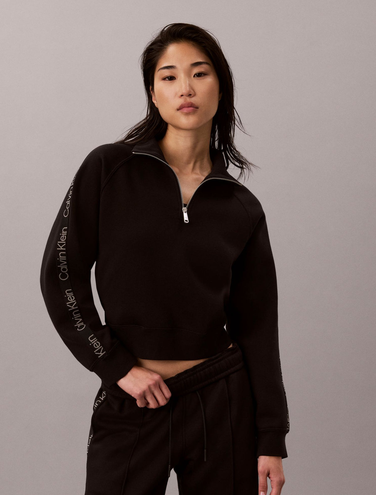 Logo Tape Fleece 1/4 Zip Sweatshirt - Calvin Klein Women