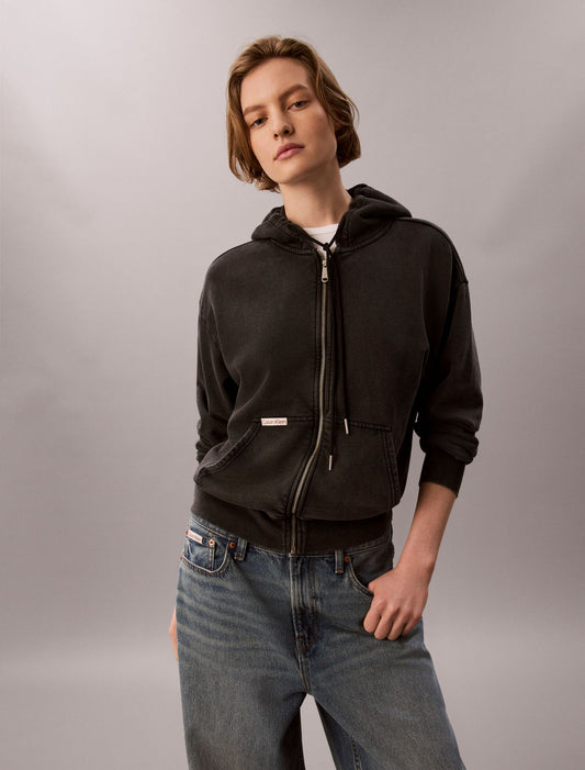 Denim Wash French Terry Zip Sweatshirt - Calvin Klein Women