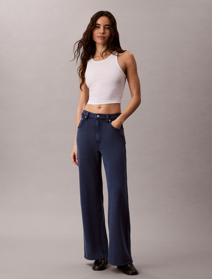 Denim Wash French Terry Wide Leg Pants - Calvin Klein Women