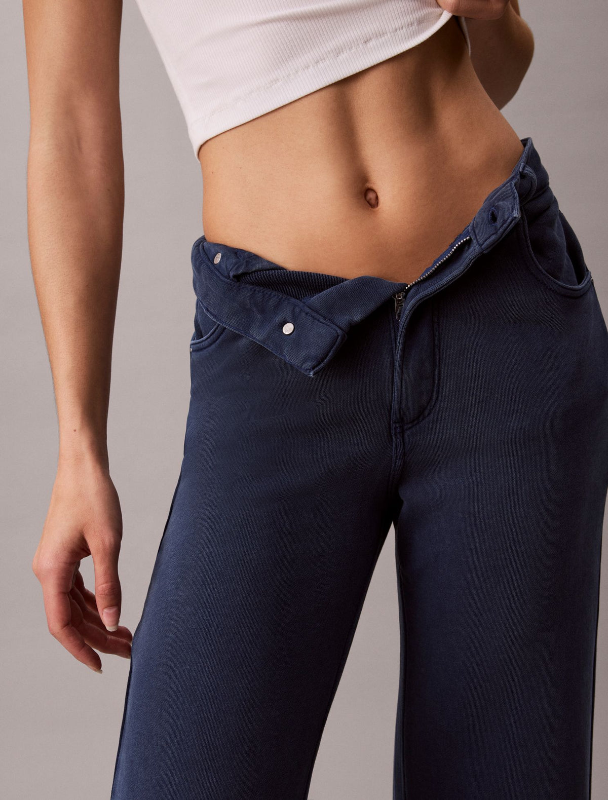Denim Wash French Terry Wide Leg Pants - Calvin Klein Women