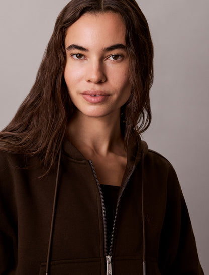 Monogram Logo Fleece Zip Hoodie - Calvin Klein Women