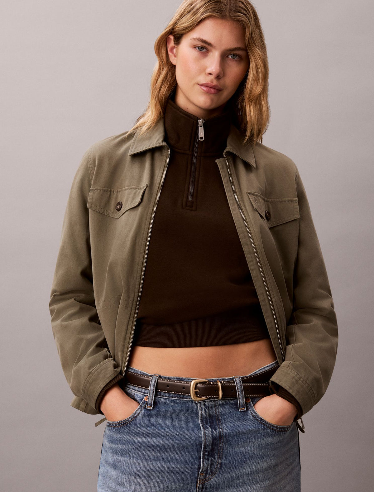 Monogram Fleece 1/4 Zip Sweatshirt - Calvin Klein Women