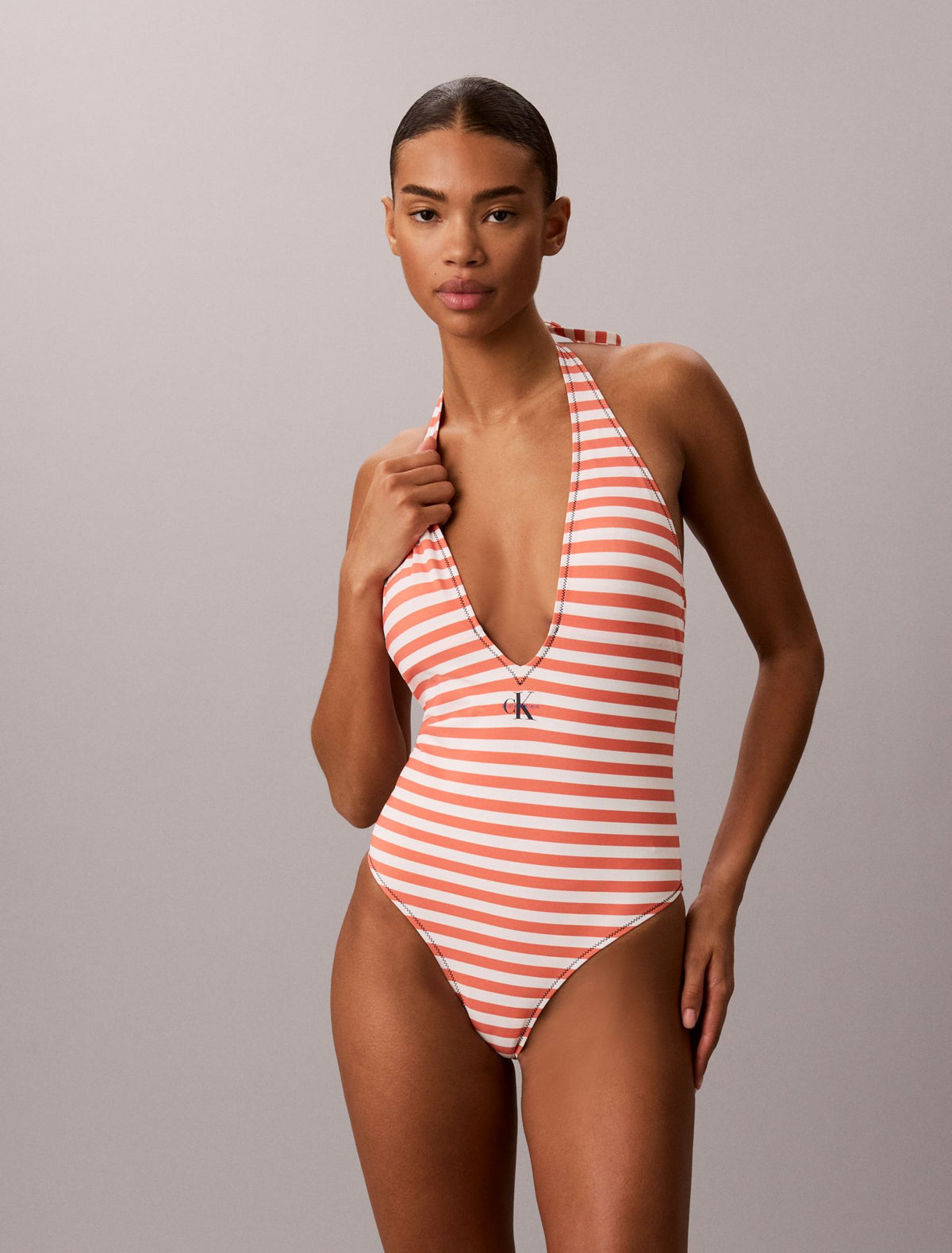 Graphic Monogram Swim Plunge One Piece - Calvin Klein Women