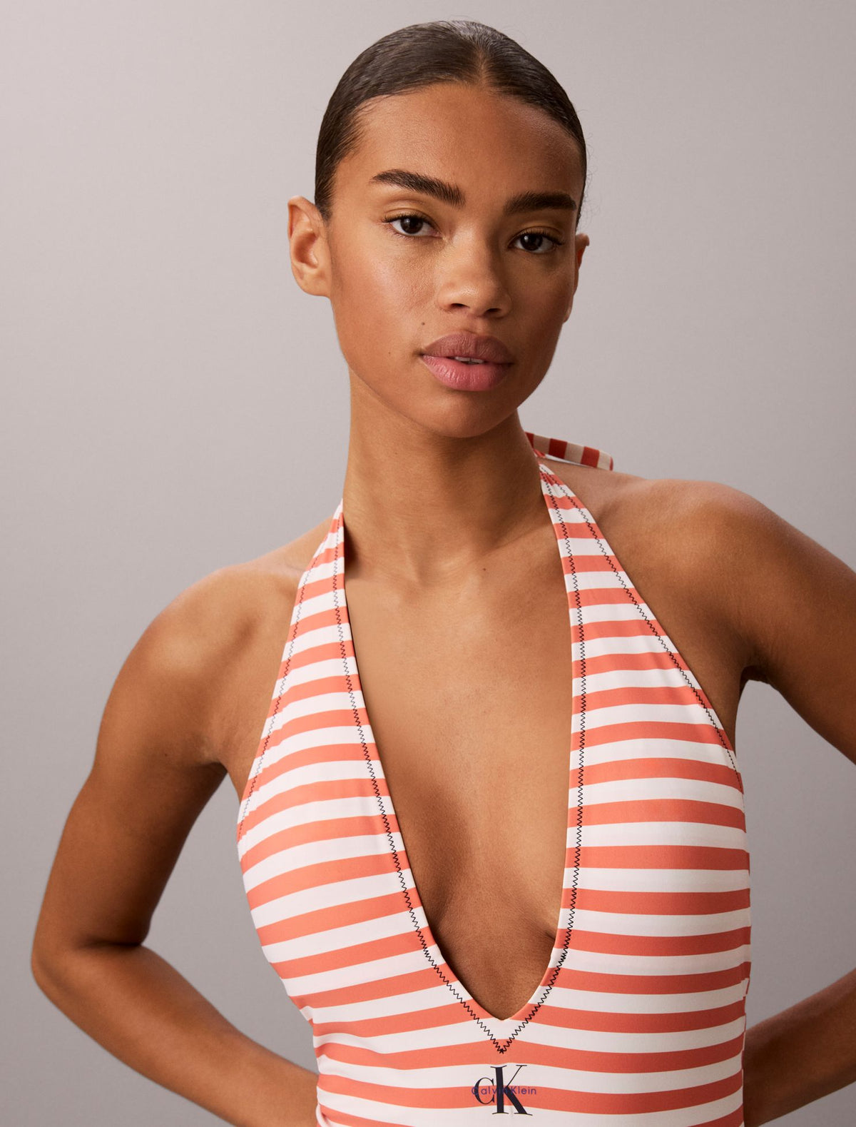 Graphic Monogram Swim Plunge One Piece - Calvin Klein Women