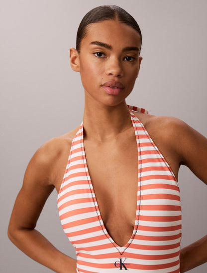 Graphic Monogram Swim Plunge One Piece - Calvin Klein Women